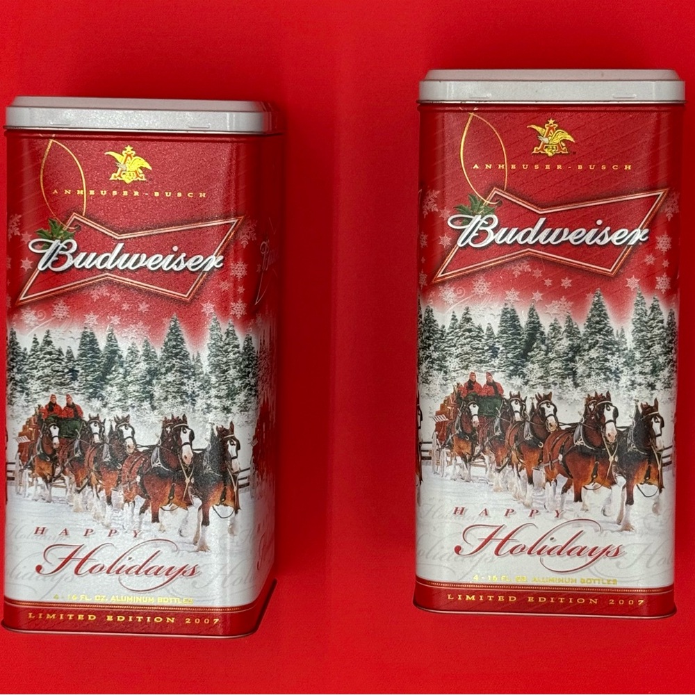 Budweiser vintage‎ limited edition Red and White Holiday Tin’s